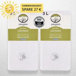 Bag-in-Box Sparset mit zwei 3-Liter-Beuteln Pangaea Premium Olivenöl nativ extra aus Griechenland.