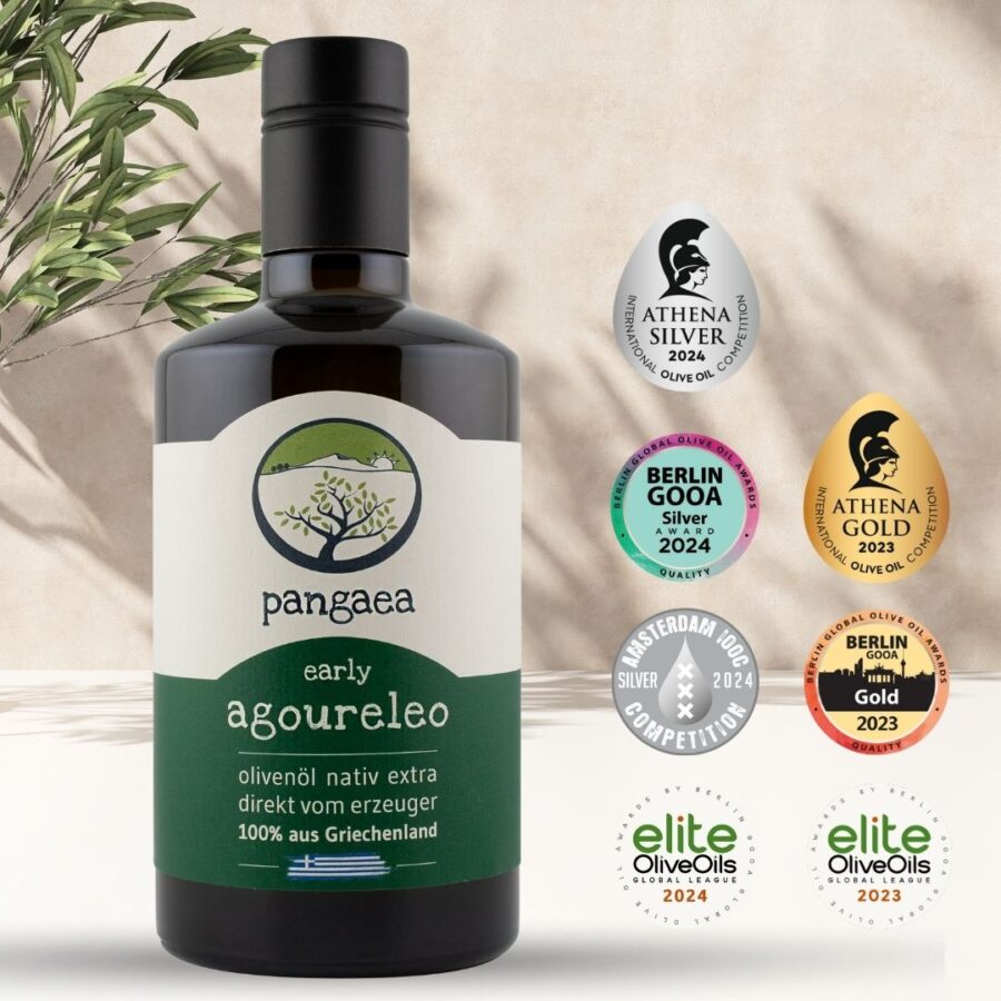 Pangaea Agoureleo Olivenöl nativ extra – Frühernte, ausgezeichnet, 500 ml Flasche aus Griechenland