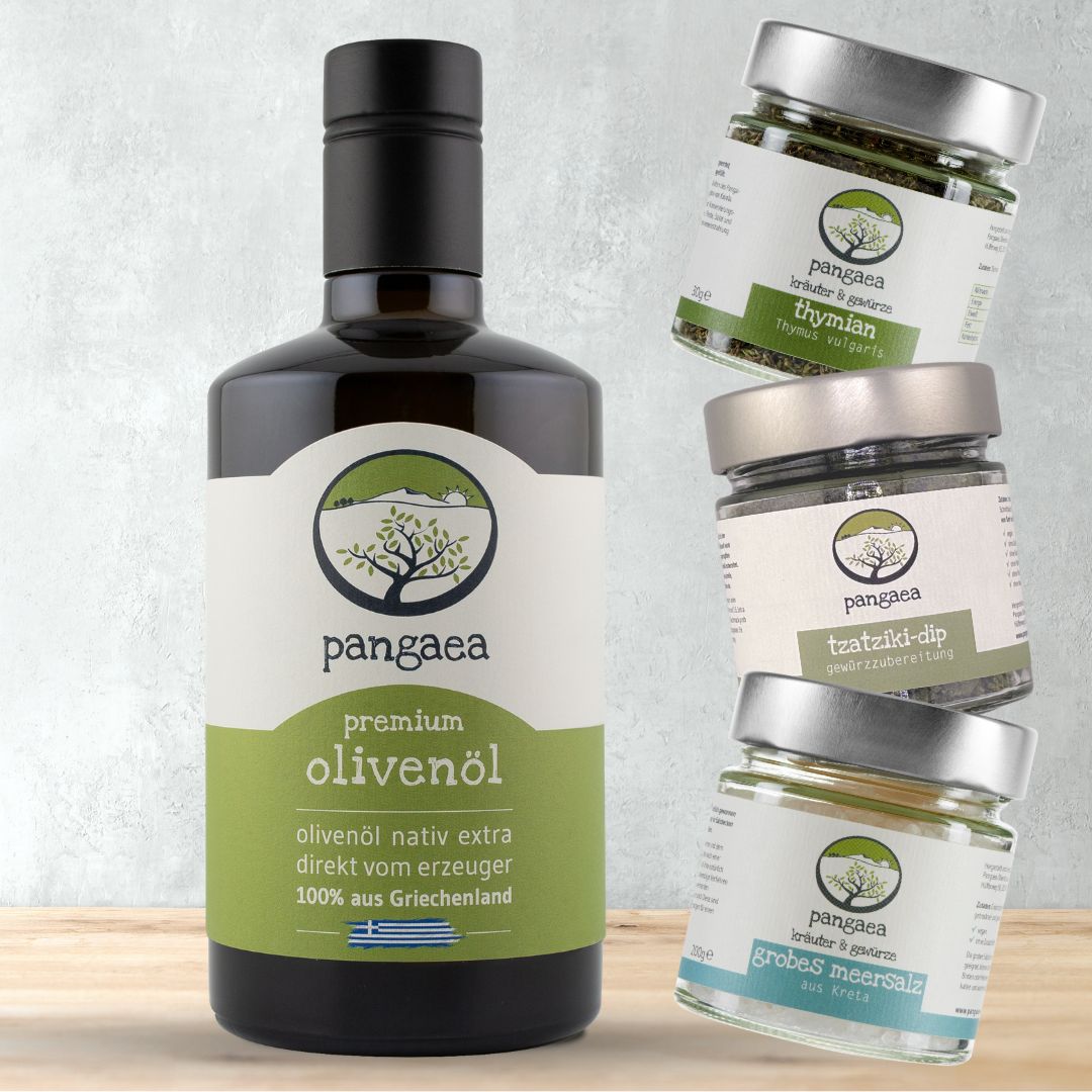 Pangaea OLIVENÖL und GEWÜRZ-SET THYMIAN UND MEERSALZ 1 Pangaea OLIVENÖL und GEWÜRZ-SET THYMIAN UND MEERSALZ