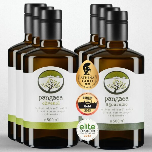 je 3x Pangaea Olivenöl nativ extra und Agoureleo