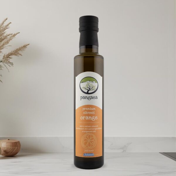 Flasche Pangaea Orangenöl – extra natives Olivenöl mit natürlichem Orangenöl, 250 ml