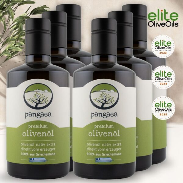 6x extra natives Olivenöl aus Griechenland, in 500ml dunkle Glasflaschen mit speziellem Verschluss und Ausgießer